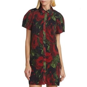 Alice + Olivia Jem Pleated Puff Sleeve Mini Shirtdress